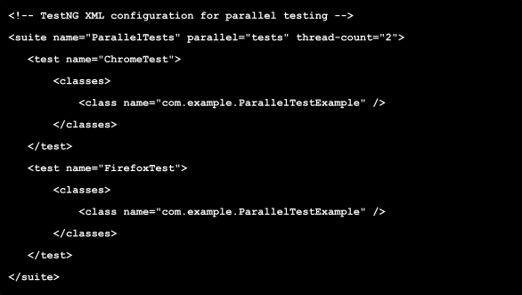 TestNG XML Configuration for Parallel Testing