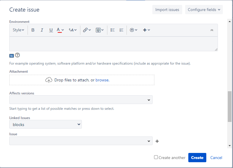 JIRA attachment and linked issues section