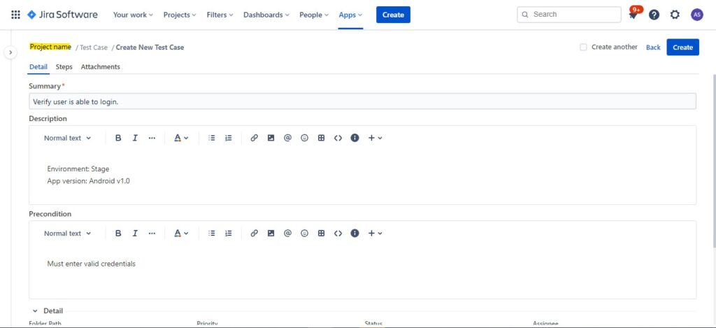 Jira Create New Test Case