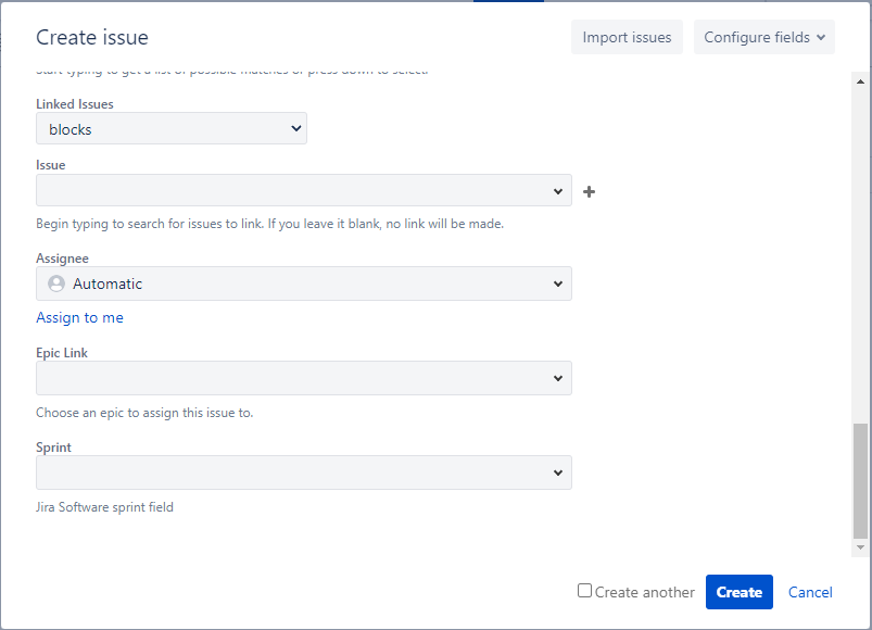 JIRA issue assignment and sprint selection
