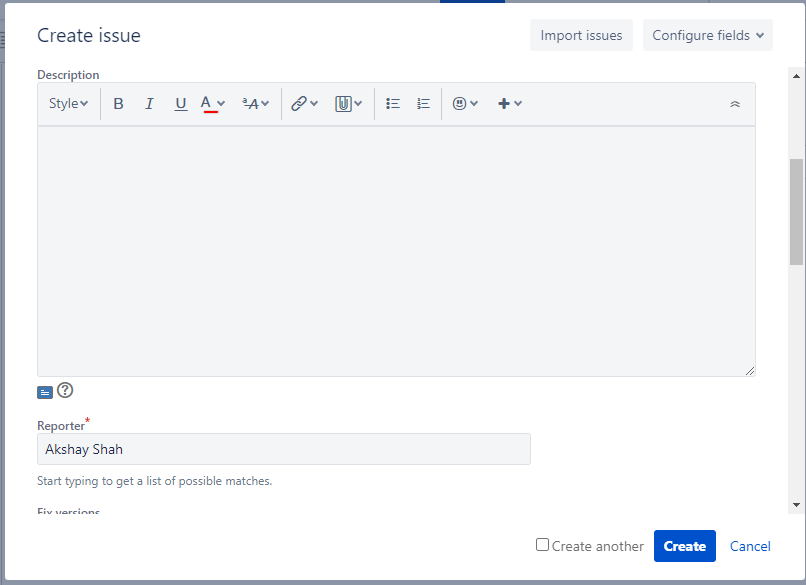 JIRA issue description and reporter details