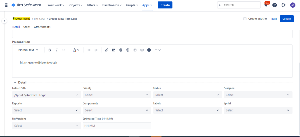 Jira Test Case Configuration Screen