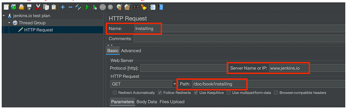 JMeter HTTP Request configuration