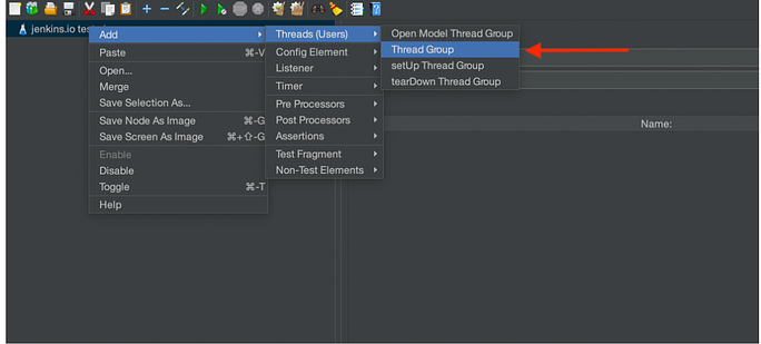 JMeter Thread Group creation menu