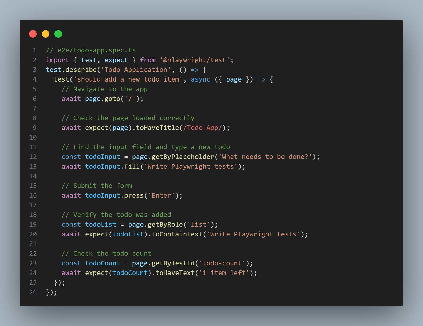 test for a React app