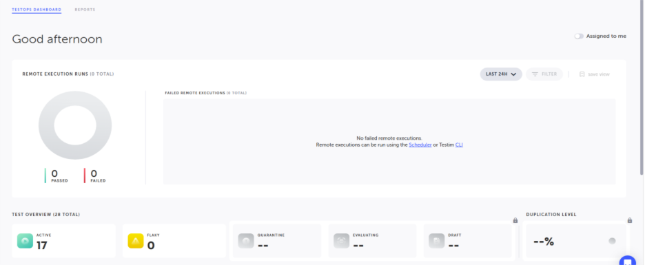 TestOps dashboard overview with execution metrics