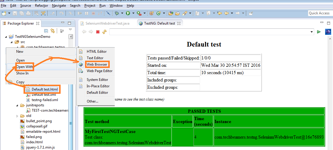 View the TestNG Test Case Report
